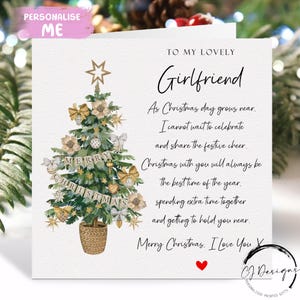 Carte de Noël petite amie - carte de couple arbre de Noël et coeur rouge