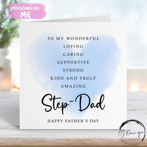 Citation de carte de fête des pères de beau-père - carte de affirmation avec coeur bleu TOUT TEXTE