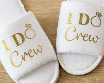 Bridesmaid Slippers Personalised I Do Crew Wedding Slippers Bride, Bridesmaid Gift, Bridal Party , Hen Weekend Open Toes Spa Slippers