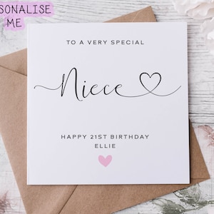 Personalised Niece Birthday Card, Card for Her Special Niece with Age and Name 16th  18th 21st 30th 40th 50th 60th