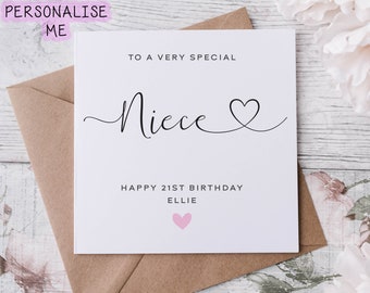 Cartão de aniversário personalizado para sobrinha, cartão para sua sobrinha especial com idade e nome 16º 18º 21º 30º 40º 50º 60º