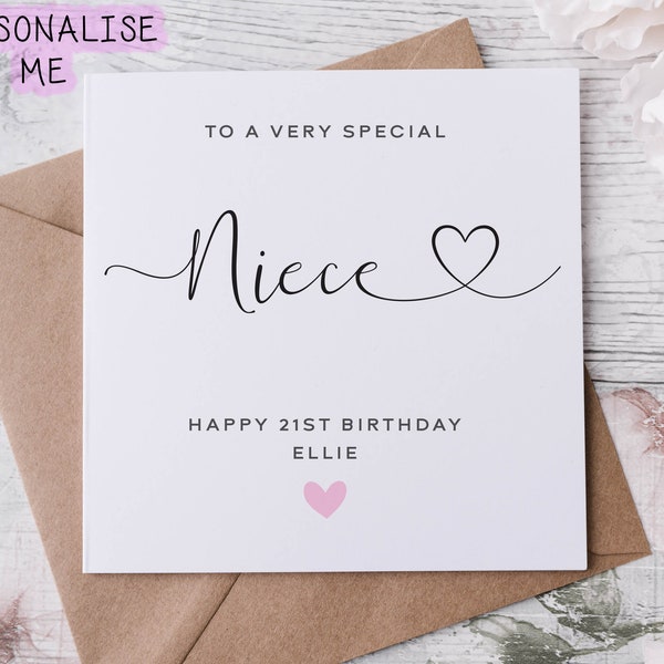 Personalised Niece Birthday Card, Card for Her Special Niece with Age and Name 16th  18th 21st 30th 40th 50th 60th