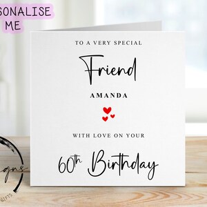 Carte d'anniversaire personnalisée pour amis de tous âges et noms - Carte coeur pour elle, 16e 18e 18e 21e 30e 40e 40e 50e 60e 70e 80e