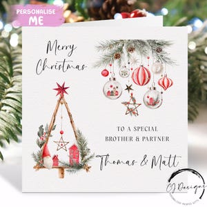 Personalisierte Weihnachtskarte für Brother & Partner - Rote Boho, Rustikale Thema Paarkarte mit Namen