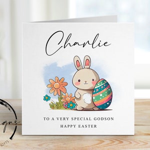 Personalisierte Osterkarte mit Namen - Osterhase und Osterei Illustration - Karte für Ihn