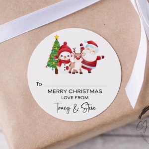 Personalisierte Weihnachtsaufkleber Geschenkanhänger mit Weihnachtsmann, Rentier, Weihnachtsbaum - Runde Namen Geschenketiketten -Festive Tag -37mm/45mm/51mm/64mm