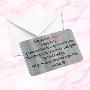 Carte portefeuille en métal souvenir sentimental personnalisé chaque fois que je dis je t'aime citation fiancé cadeau mari femme petite amie petit ami