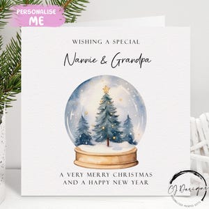 Nannie & Grandpa Christmas Card - Grandparents Christmas Tree Snow Globe Couple Card