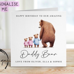 Personalised Daddy Bear Birthday Card from upto 4 Children Daddy and Baby Bear Card for Him Medium or Large card Name/ Age 40th 50th 60th image 5