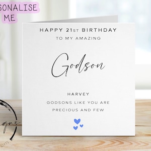 Carte d'anniversaire filleul personnalisée - citations précieuses et rares avec n'importe quel âge/nom, carte de voeux 14, 15, 16, 17, 18, 21, 30, 40, 50