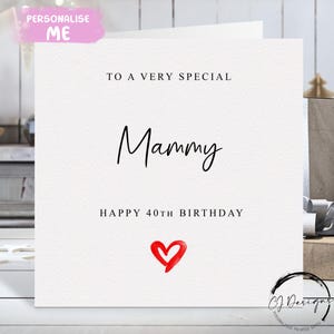 Carte d'anniversaire personnalisée pour maman, coeur rouge N'IMPORTE QUELLE MENTION /ÂGE 25e 30e 40e 45e 50e 60e 65e 70e 75e 80e 85e 90e 95e 100e
