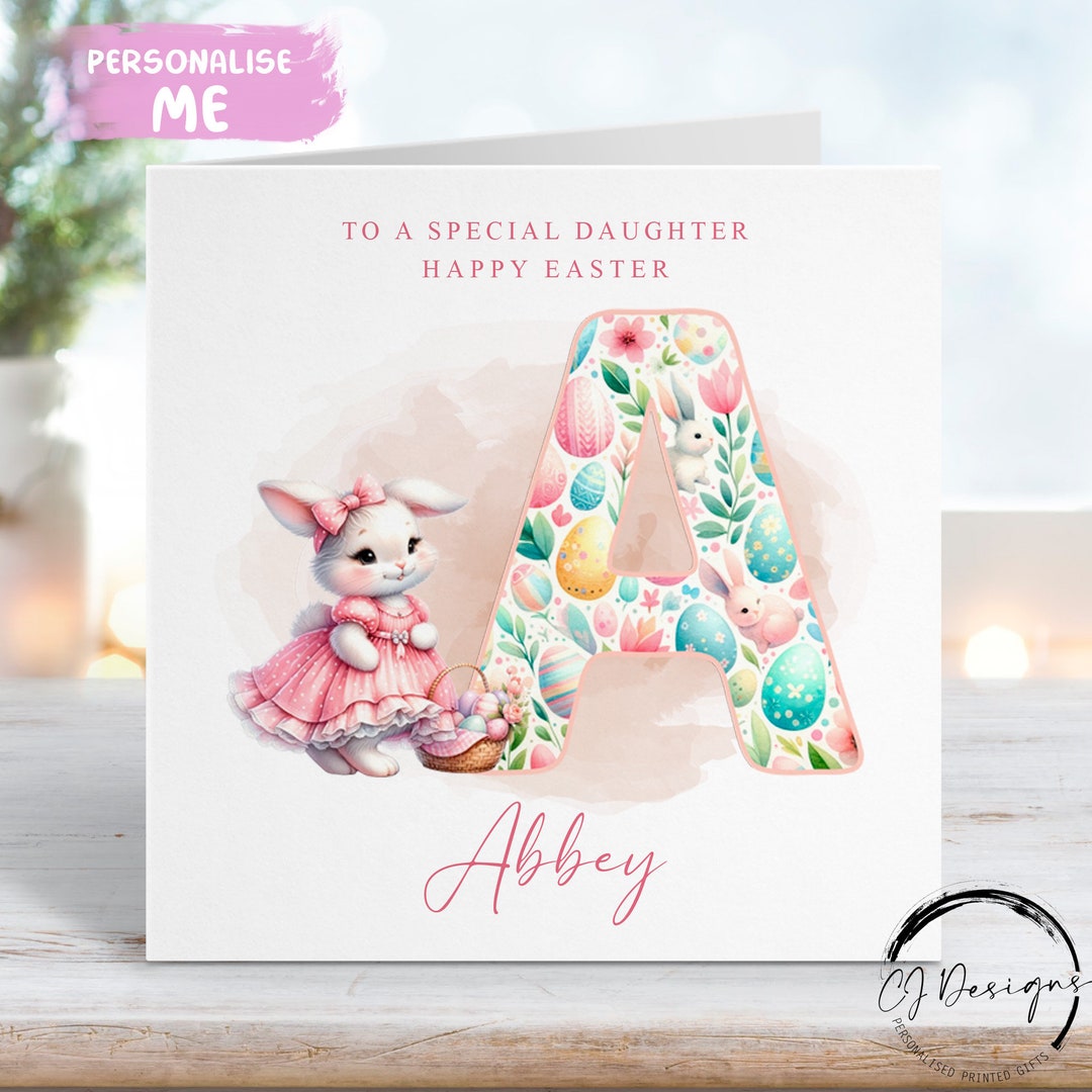 Personalised Daughter Easter Card With Initial &amp; Name - Little Girl ...