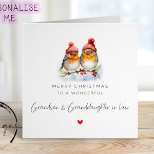 Kerstkaart kleinzoon en schoondochter - Robin Couple draagt kerstmuts en rood hart
