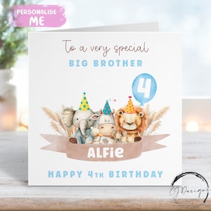 "Personalisierte Geburtstagskarte für ""Big Brother"" Tierparty-Thema Name & Alter - Für Ihn JEDES ALTER 1. 2. 3. 4. 5. 6