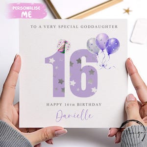 Carte d'anniversaire personnalisée pour filleule, numéros d'âge mauve lilas N'IMPORTE QUEL TEXTE /ÂGE/nom 16e 18e 21e 25e 30e 40e 40e 45e 50e 55e 60e