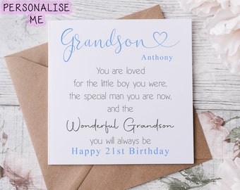 Citation personnalisée de carte d'anniversaire de petit-fils arrivant à l'âge 21e 18e 16e 30e carte de fils merveilleuse pour lui