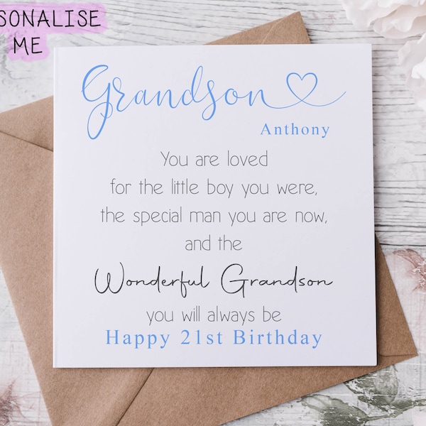 Personalised Grandson Birthday Card Quote Coming of Age 21st 18th 16th 30th Wonderful Son Card for him