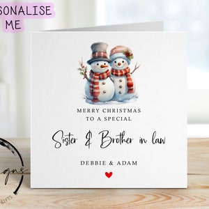 Personalisierte Schwester und Schwager Weihnachtskarte -Schneemann Paar Karte und rotes Herz