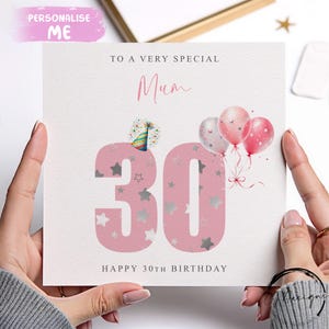 Carte d'anniversaire personnalisée pour maman, numéros d'âge roses N'IMPORTE QUELLE MENTION /ÂGE 21e 25e 30e 40e 45e 50e 60e 65e 70e 75e 80e 85e 90e 95e 100