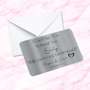 Personalisierte Brautjungfer Vorschlag Karte mit Hochzeitsdatum & Paar Namen Sentimental Hochzeit Andenken Metall Brieftasche / Geldbörse Karte Trauzeugin
