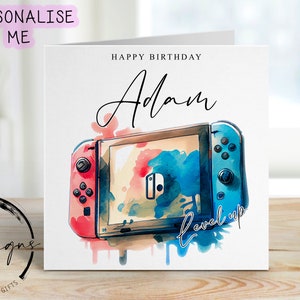 Biglietto di auguri di compleanno personalizzato per giocatori - Tastiera di controllo per console di gioco multicolore - Biglietto per lei/lui, qualsiasi età - 40°, 50°, 60°, 70°, 80°