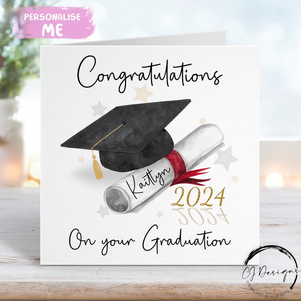 Personalised Congratulations Graduation Card with Cap & Scroll and Name Any year 2023/ 2024/ 2025 Large or Small Card