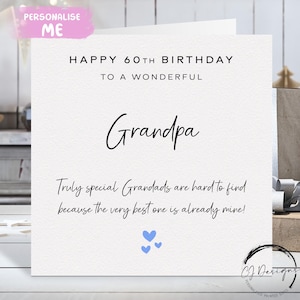 Carte d'anniversaire personnalisée grand-père, vraiment spéciale - coeurs bleus TOUT TEXTE /ÂGE 40e 50e 60e 65e 70e 75e 80e 85e 90e 100e