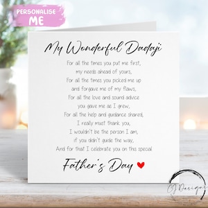 Dadaji-gedicht Vaderdagkaart, - verskaart met rood hart ELKE BEWOORDING Kleine of grote kaart