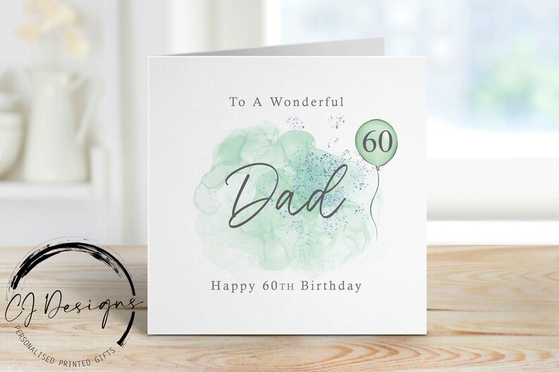 Tarjeta de cumpleaños para papá personalizada, verde/azul, globo verde, para cualquier edad. imagen 6