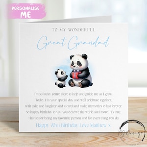 Gepersonaliseerde verjaardagskaart overgrootvader met gedicht - naam/leeftijd schattige babypanda - elke tekst 65e 70e 75e 80e 85e 90e 95e 100e