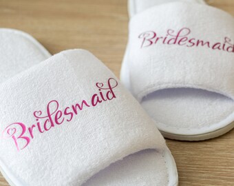 Bridesmaid Slippers Personalised Wedding Slippers Bride Slippers , Maid of honour Gift, Bridal Party , Hen Weekend Open Toes Spa Slippers