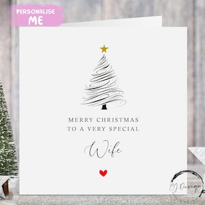 Carte de Noël pour femme Dessin au trait Arbre de Noël minimaliste Carte de voeux
