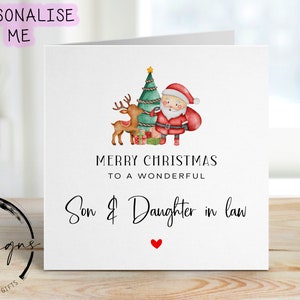 Christmas Card For Wonderful Son & Daughter in law Christmas Tree with Santa and Reindeer