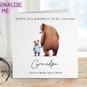 Gepersonaliseerde verjaardagskaart opa Bear - kaart opa en kleine beer voor hem (grote of middelgrote kaart) Naam en leeftijd