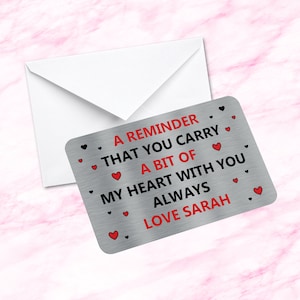Gepersonaliseerde sentimentele aandenken metalen portemonnee kaart herinnering dat je mijn hart draagt citaat verloofde cadeau, man, vrouw, vriend, vriendin