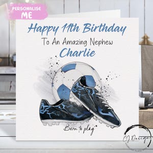 Cartão de aniversário personalizado para sobrinho de futebol, cartão médio ou grande, nome e idade para amante de futebol 5º 6º 7º 8º 9º 10º 11º 12º 13º 14º 15º