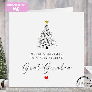 Carte de Noël arrière-grand-mère Dessin au trait Arbre de Noël minimaliste Carte de voeux