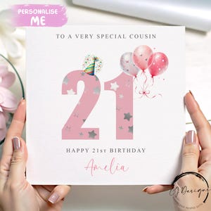 Cartão de aniversário personalizado para primo, números de idade rosa, QUALQUER TEXTO /IDADE/ Nome 16º 17º 18º 19º 20º 21º 25º 30º 40º 45º 50º 60º 65º