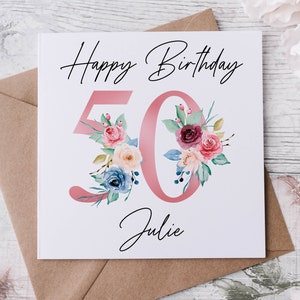 Personalised 80th Birthday Card Floral Design, Age & Name Birthday Card for Her 40th, 50th 70th, 60th, 90th, 100th image 4