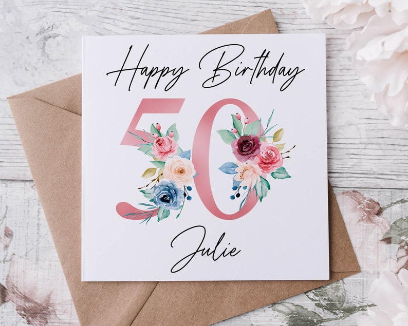 Personalised 80th Birthday Card Floral Design, Age & Name Birthday Card for Her 40th, 50th 70th, 60th, 90th, 100th image 4