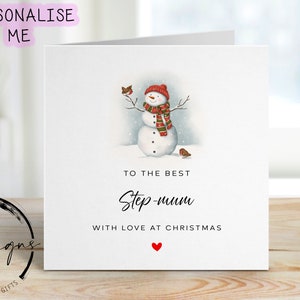 Meilleure carte de Noël de belle-mère - Bonhomme de neige avec des rouges-gorges - Minimal Cards