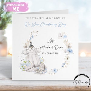 Biglietto di auguri personalizzato per il battesimo del Grande Fratello, ghirlanda floreale, biglietto di auguri con nome e data, ricordo del giorno del battesimo per lui