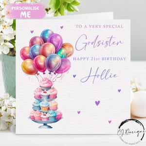 Carte d'anniversaire personnalisée petite sœur, gâteaux et ballons multicolores Tous âges/noms : 15ème 16ème 18ème 21ème 30ème 40ème 45ème 50ème 50ème 60ème 65ème