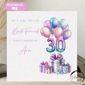 Carte d'anniversaire personnalisée meilleur ami, tout âge/nom, ballons multicolores pastels numéro 15, 16, 17, 18, 21, 25, 30, 40, 50, 60