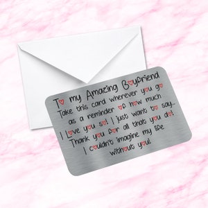 Carte portefeuille en métal souvenir sentimental à mon incroyable citation de petit ami Cadeau fiancé, mari, femme, petite amie