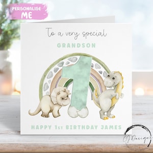 Cartão de aniversário personalizado para neto, tema dinossauro, nome e idade - para ele, QUALQUER IDADE 1º 2º 3º 4º 5º 6º 7º 8º 9º 10º