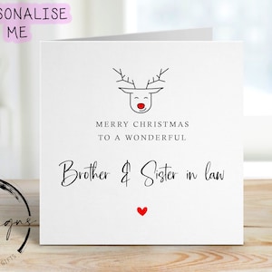 Carte de Noël pour beau-frère et belle-soeur avec renne au nez rouge, carte de voeux joyeux Noël Carte de Noël au design simple