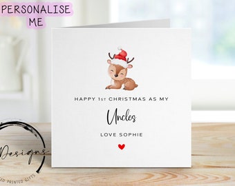 1st Christmas As My Uncles Personalised Christmas Card - Baby Reindeer with Christmas Hat