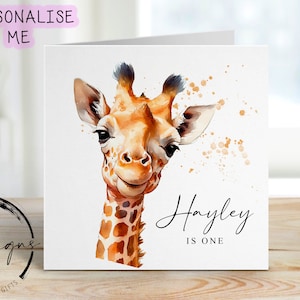 Personalisierte Giraffe Geburtstagskarte - Jungen oder Mädchen Geburtstagskarte Giraffe Illustration - Karte für Sie / Ihn, jedes Alter - 1.2.3.4.5