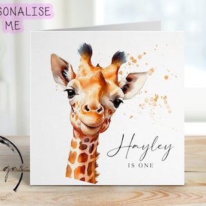 Personalised Giraffe Birthday Card - Boys or Girls Birthday Card Giraffe Illustration - Card For Her/him, Any Age - 1st 2nd 3rd 4th 5th